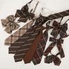 Polyester Silk Pre-Tied Neck Tie Vintage Brown Checkered Striped Necktie JK Girl School Student Uniform Bowknot Bowtie