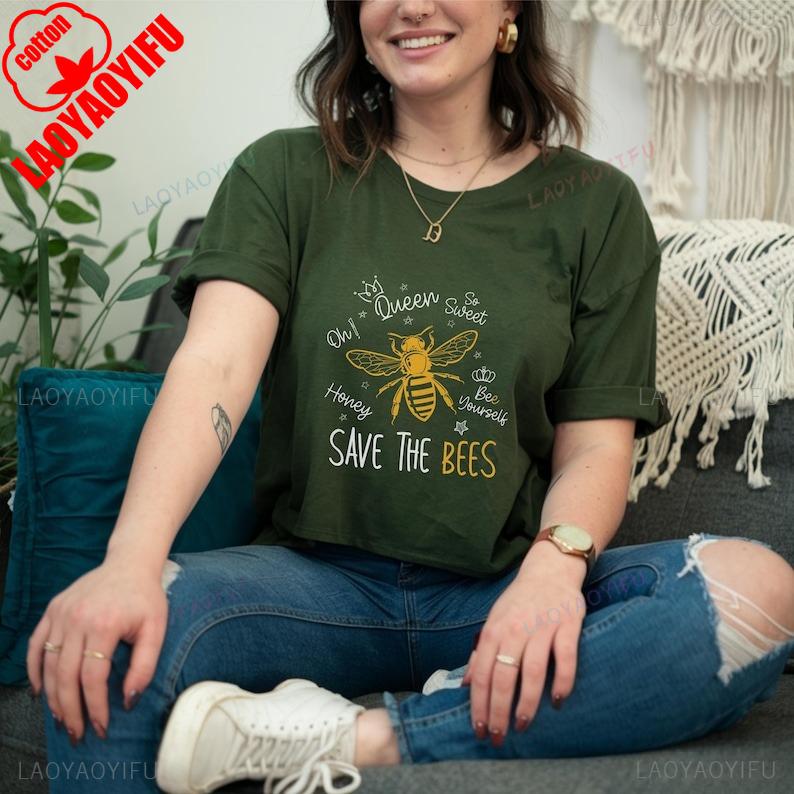 Save The Bees Unisex Softstyle Bee Lover Gift Gardening Earth Day Apparel Cute Funny Tshirt for Man Woman Shortsleev