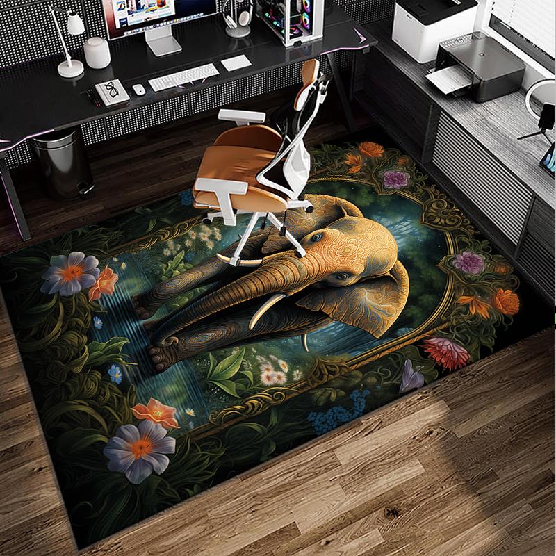 Ethereal Elephant Under The Moon Office Rug Chair Mat, Entryway Carpet, Suitable for Front Door, Bedroom, Living Room, Desk, Holiday Gift