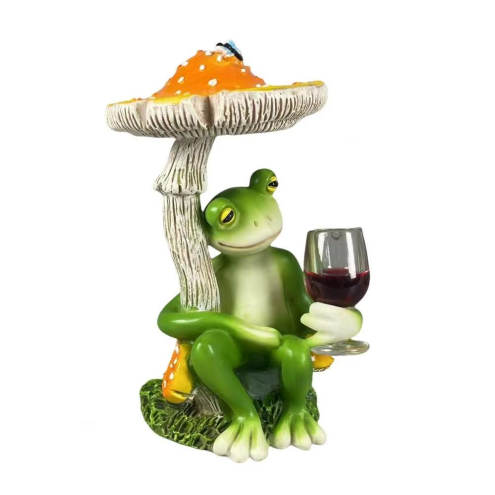 Red/Yellow Mushroom Sitting Frog Ornament Cartoon Resin Frog Sculptures Shelf Home
