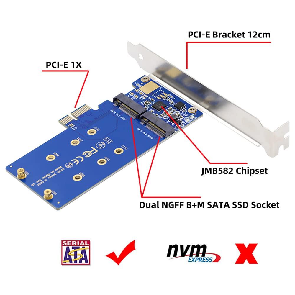 NFHK Двойной SATA NGFF Key B+M SSD PCI-E 1x Материнская плата Настольный Адаптер Конвертер SSD Карты JMB582 2280.