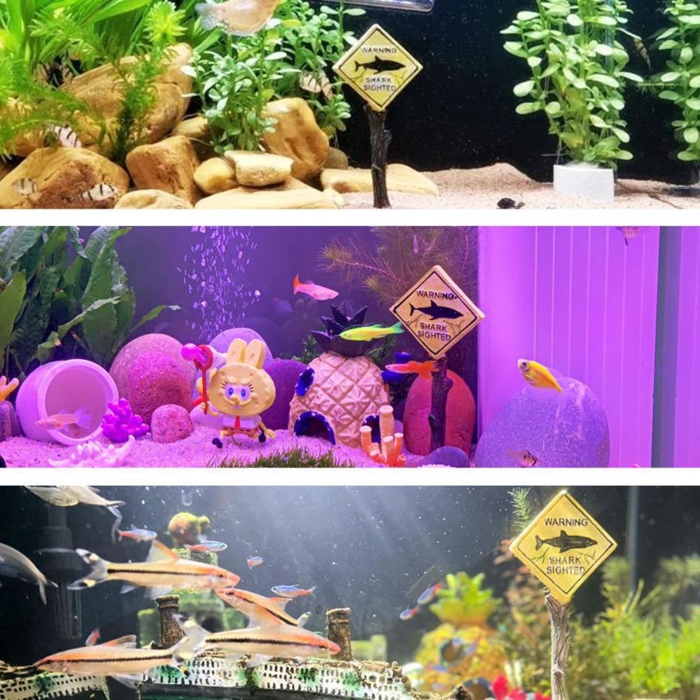 Artificial Aquarium Decoration Resin Aquarium Background Interesting Shark Warning Sign  Fish Tank