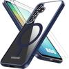 Case + 2 Tempered Glasses for Samsung Galaxy A06, Hybrid Protection with Magnetic Circle - Navy Blue