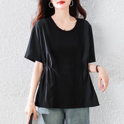 2025 Лето Однотонные Базовые Больших Размеров Женские Футболки Элегантные Топы с Коротким Рукавом Футболки Свободная Рубашка