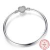 925 Sterling Silver Heart Shining Crystal Bangle Snake Chain Bracelet Fit Charm Women Bracelet Jewelry