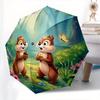 Squirrel Friends Butterfly Automatic Opening and Closing Umbrella, Compact Travel Umbrella, Lightweight and Portable, Suitable for Beach Com