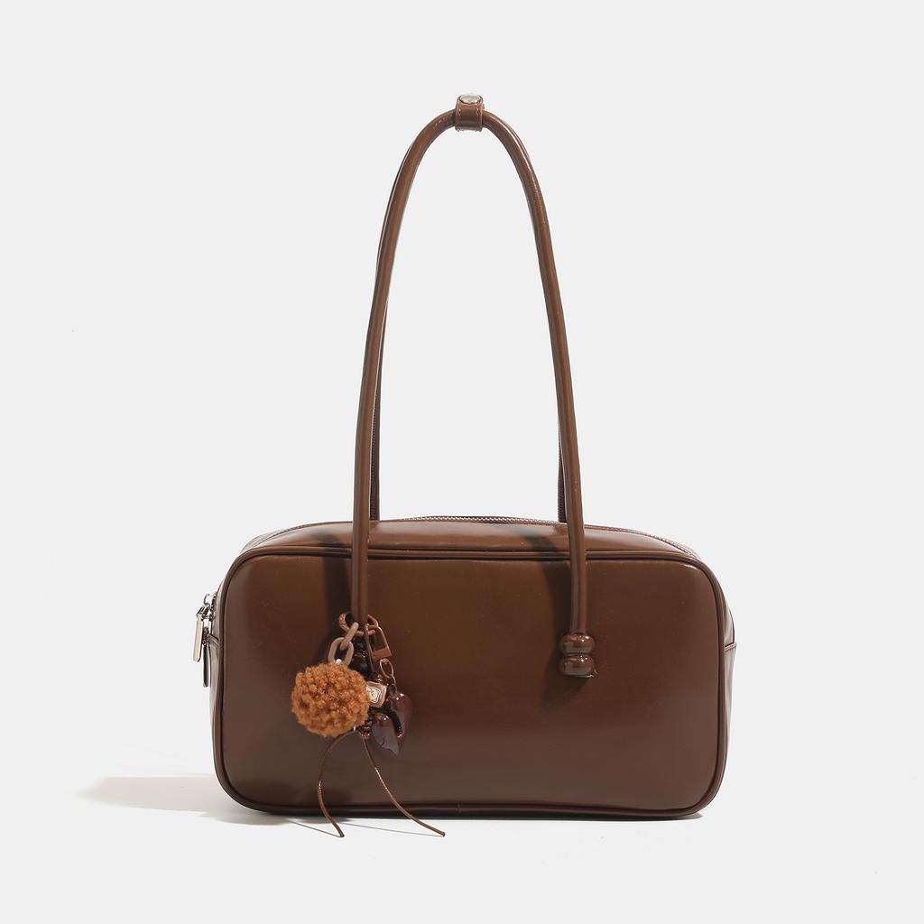 Japanese College Style Retro Oil Wax Leather Bag for Women New Style Autumn and Winter One Shoulder Armpit Bag Portable Boston Bag