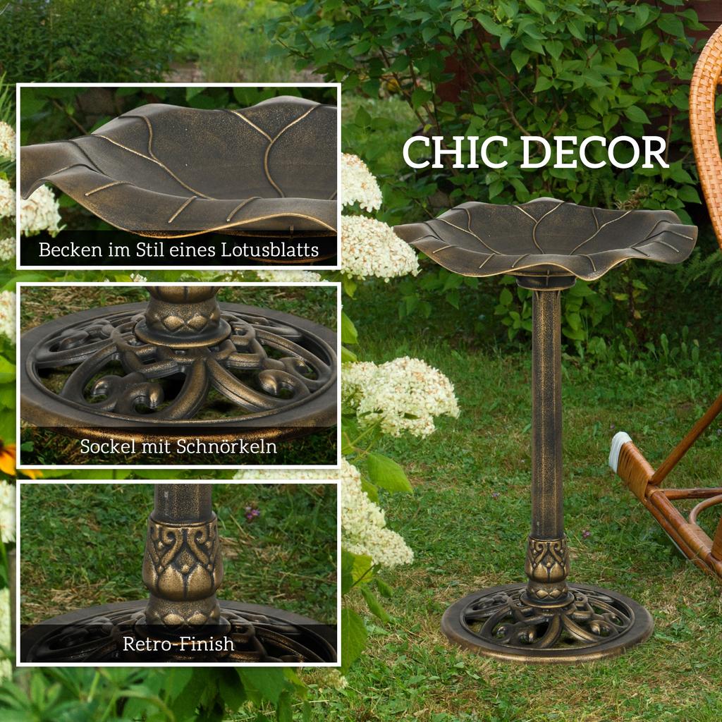71cm Bird Bath for Garden. Standing Pedestal Birdbath with Lotus Leaf Basin. Vintage Decorative Bird Bath Bowl for Outdoor. Bronze Tone
