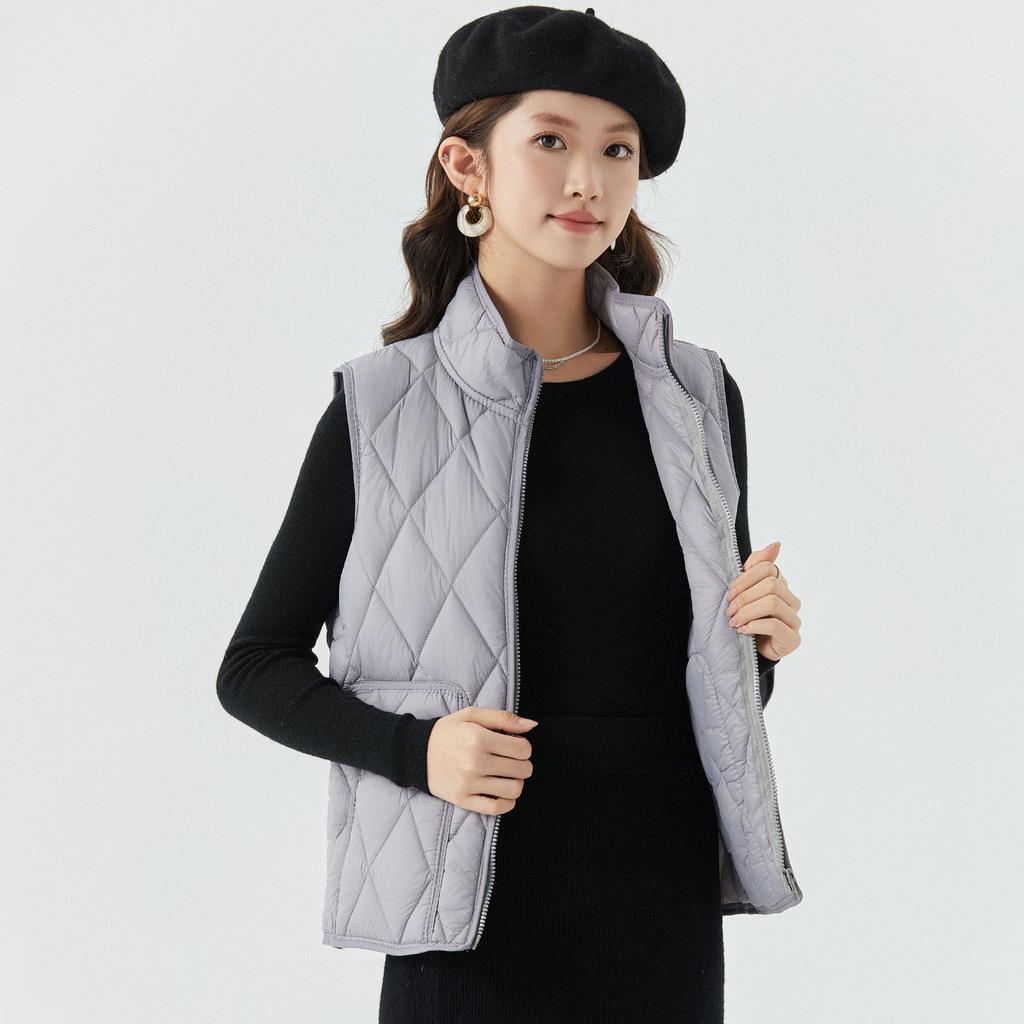 Women's Spring and Autumn Zipper Women Down Cotton Vest Light External Wear Double-sided Warm Stand-up Collar Vest Fashionable and Warm