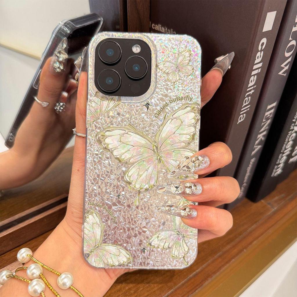 Акриловая задняя панель и ТПУ бампер для iphone 13 11 15 16 Plus XR Air 17 Pro 18 Pro Max 14 12 XS Max Мечтательные Бабочки hone Чехол Ударопрочная Защита