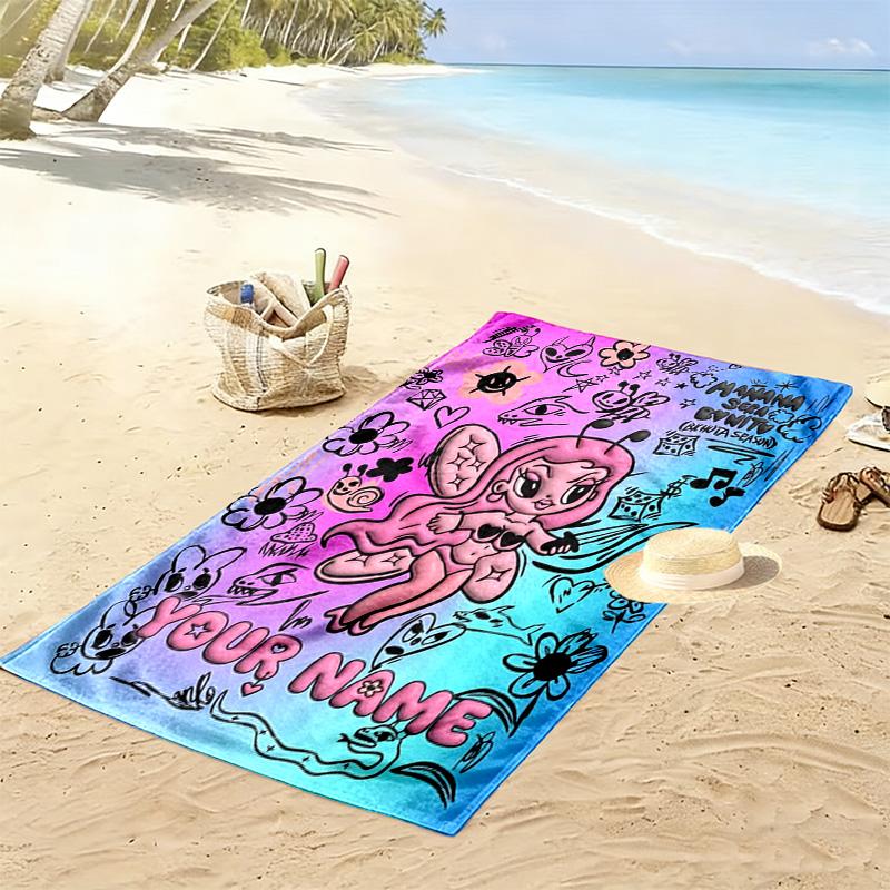 Name Custom Karol G Print Beach Towel, Large Soft Quick Dry Towel for Beach Camping Swimming