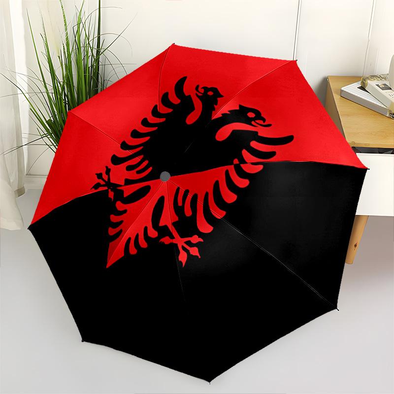 1 PC Automatic Folding Umbrella - Republic Albania Pattern Portable Foldable Design With 8 Ribs Christmas Birthday Gifts