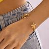 Starfish Crab Asymmetrical Open Bangle for Women Men Stainless Steel Gold-Plated Scallop Shell Bangle Boho Beach Party Jewelry