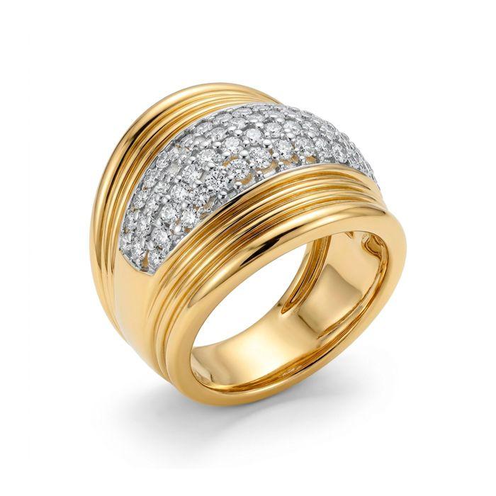 Bague - LUXENTER - Dushli - Or jaune 18 carats - Zircone brillante - Largeur 21 mm