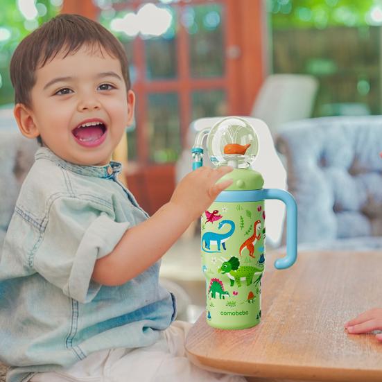 Стакан-фонтан в форме кита 710 мл из нержавеющей стали с забавным эффектом фонтана, герметичная, непроливаемая, с трубочкой, для детей и взрослых