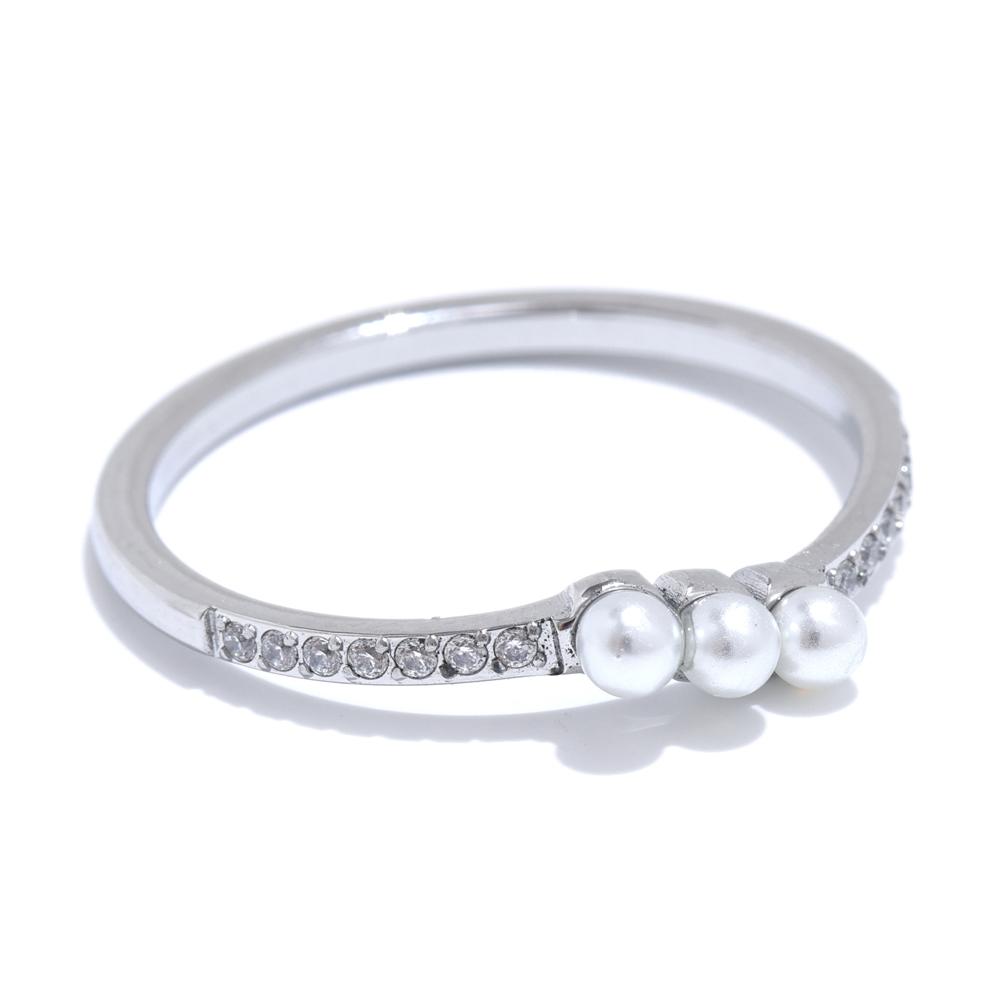 Yhpup 6789# Fashion Delicate Zircon Pearls Thin Exquisite Fairy Finger Charm Ring Stainless Steel High Quality Korean Jewelry