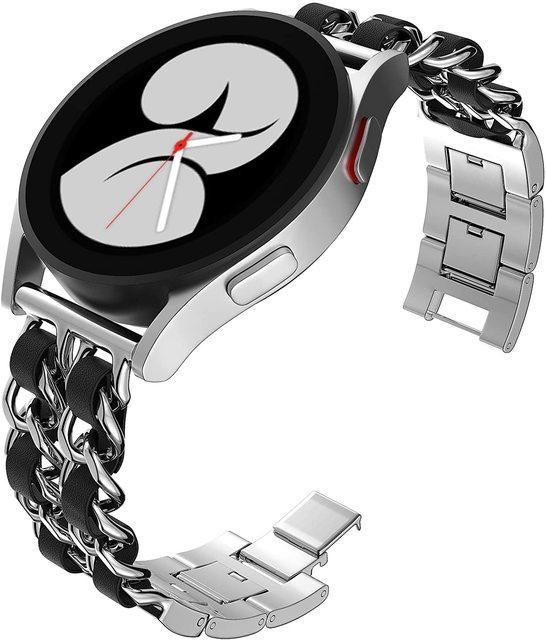 20 мм 22 мм Ремешок для Samsung Galaxy Watch 4/classic/5/6/7/FE/active 2 Кожаный+Металлический звеньевой браслет correa watch 5 Pro 45 мм Ремешок