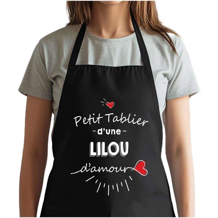 Tablier de cuisine - Lilou d'amour - Noir - Impression bretonne - Coton résistant