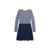 Платье Polo Ss24 Pony с вышивкой в полоску, с круглым вырезом и длинными рукавами, детское платье темно-синего цвета CWPODRSG3D20752-400