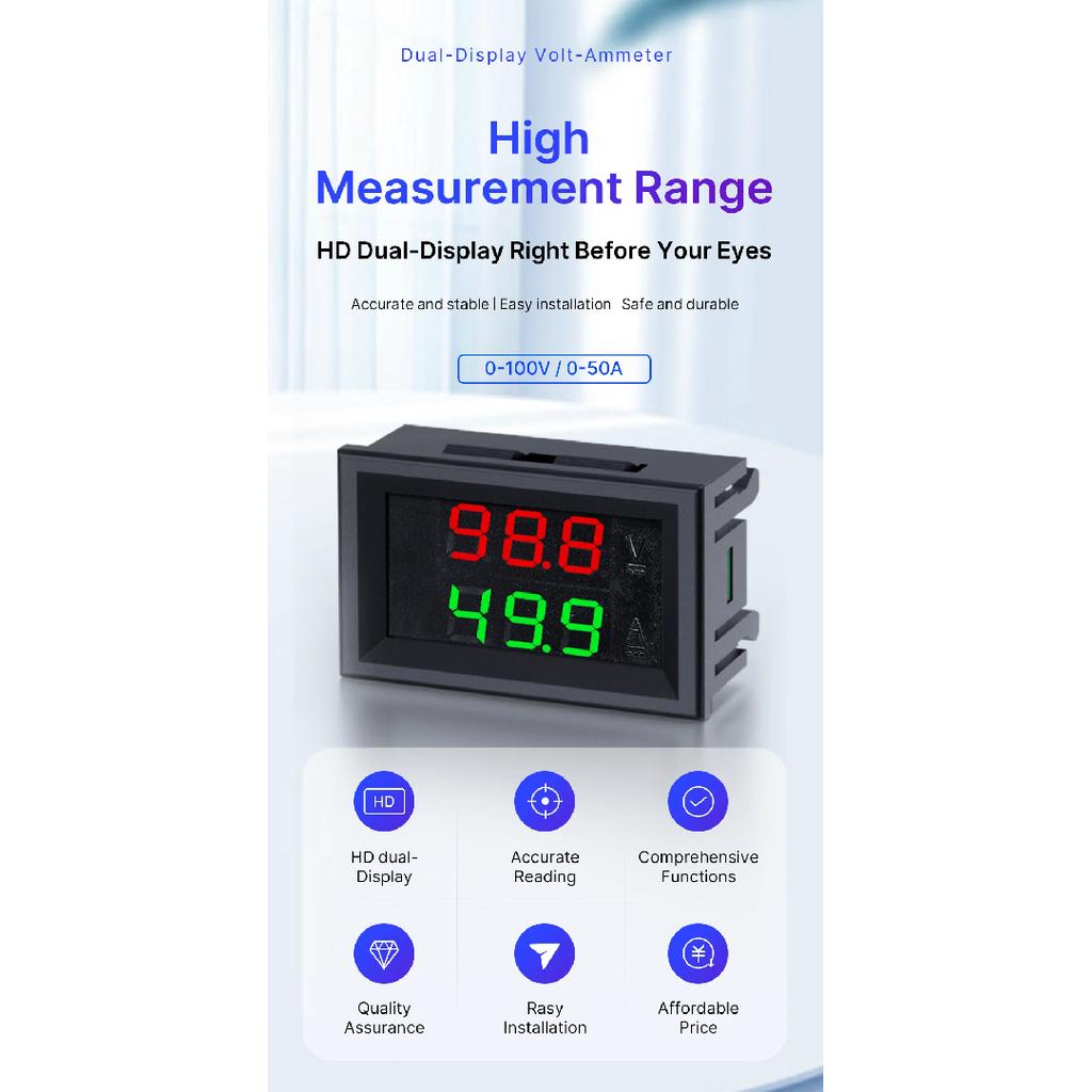 RD  dual LED Display 0.28 DC0-100V/50A  Car voltage current meter Digital Ammeter Voltmeter 5 wire with  shunt