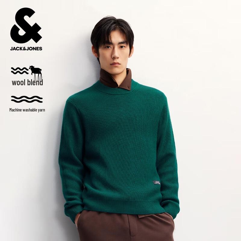 JACK&JONES Men's Fall Washed Wool Blend Crew Neck Sweater