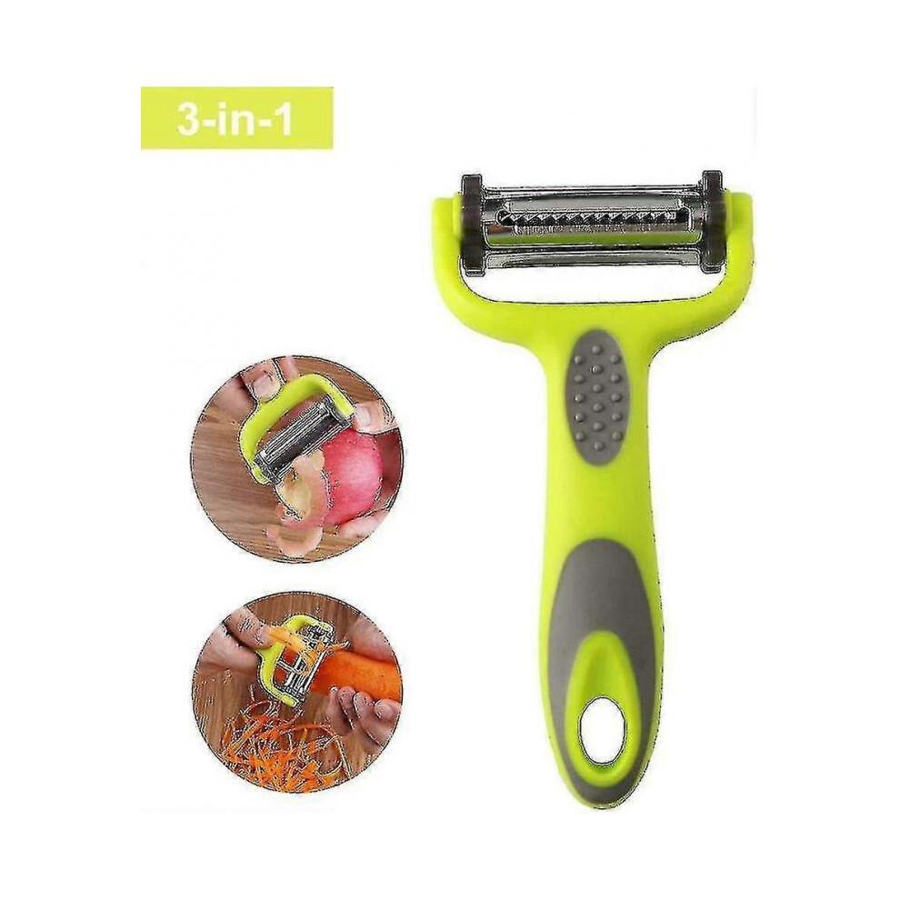 Vegetable And Fruit Peeler, 3 In 1 Multifunction Rotary Peeler, 3 Stainless Steel Blades: Serrated, Straight