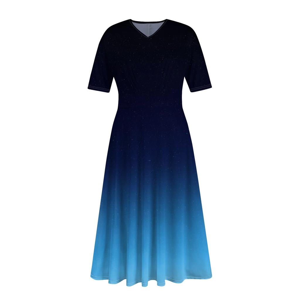 Женское повседневное модное длинное свободное платье с v-образным вырезом и коротким рукавом на талии