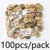 (100pcs / мешок)1,5 см 4-отверстия окрашенные круглые деревянные пуговицы швейные аксессуары для одежды DIY праздничные украшения