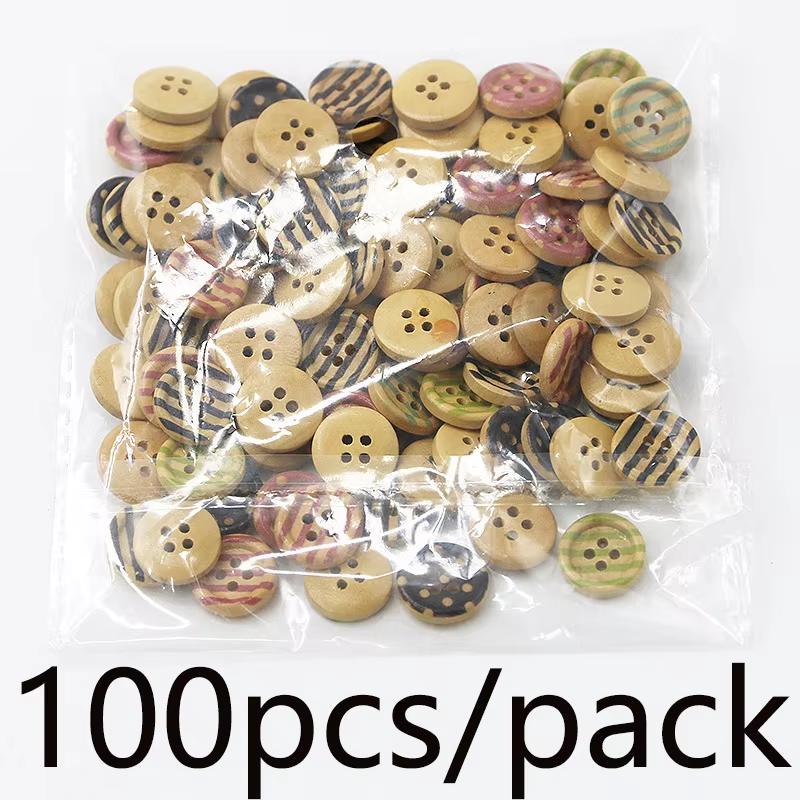 (100pcs / мешок)1,5 см 4-отверстия окрашенные круглые деревянные пуговицы швейные аксессуары для одежды DIY праздничные украшения