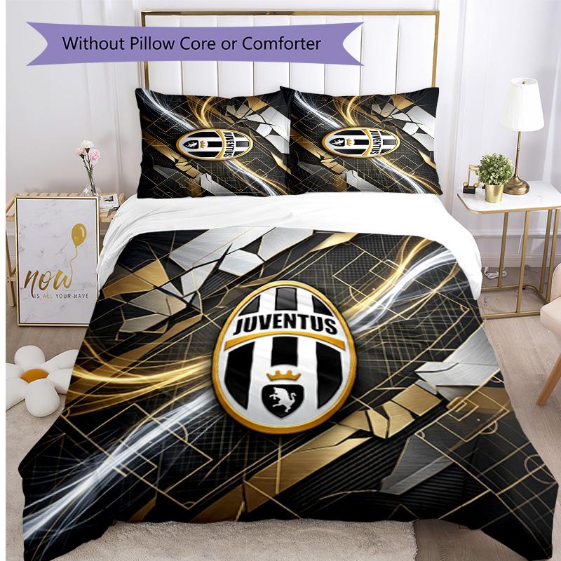 Juventus FC С принтом 3 шт. Комплект постельного белья Мягкий, приятный для кожи, стирающийся Пододеяльник и Наволочки Комплект Для всех сезонов Спальня