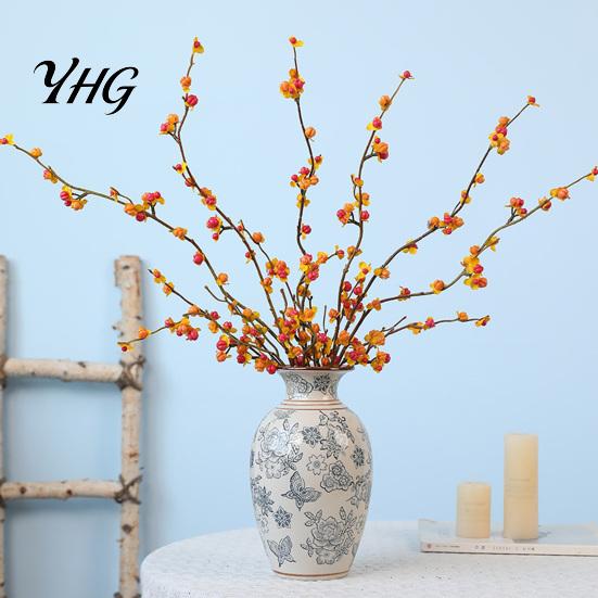 Autumn Home Decoration Long Artificial Bittersweet Branches, Fall Berry Stems for Vase, Faux Plants Fade Resistant Flowers Branches Thanksgiving Table