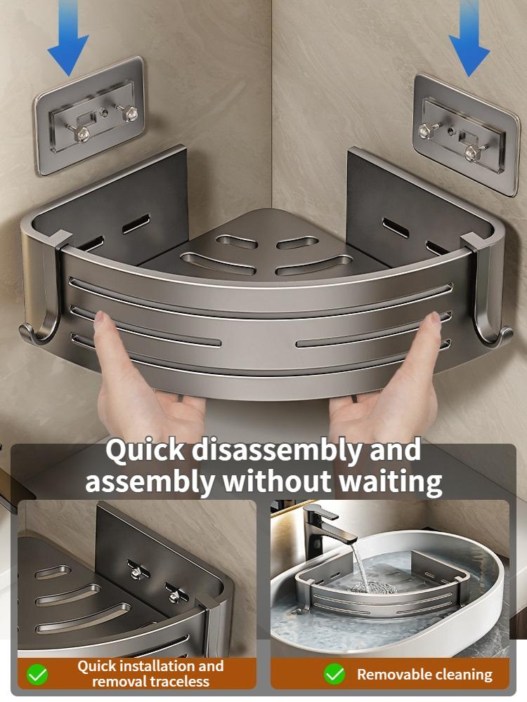 No-Drill Adhesive Style Aluminum Bathroom Shelf Shelves Shampoo Makeup Storage Holder Kitchen Organizer Wall Mounted Rack Access