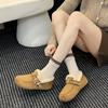 Cotton Shoes Women's 2025 Autumn and Winter New Plush Fluffy Shoes Korean Version Belt Buckle Buns Shoes Flat Bottom Ladyshoes Women's Doudou Shoes