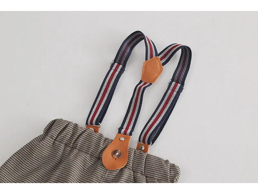 Детский комбинезон с галстуком-бабочкой в ломаную клетку - белая рубашка, комплект из двух предметов в корейском стиле