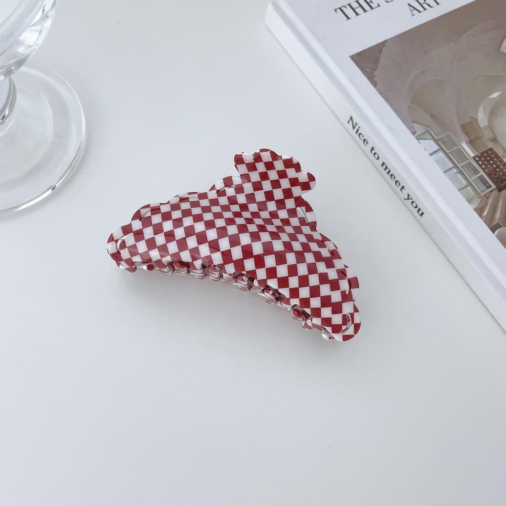 Red Eyecatching And White Plaid Hair Claws For Women Handmade Quality Pvc Stylish Accessories Hair