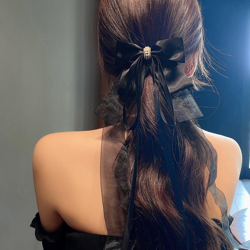 Sweet Large Bowknot Hair Clip For Women Girls Lolita Long Ribbon Solid Hairpin Cute Ponytail Hair Bands Fashion Hair Accessories