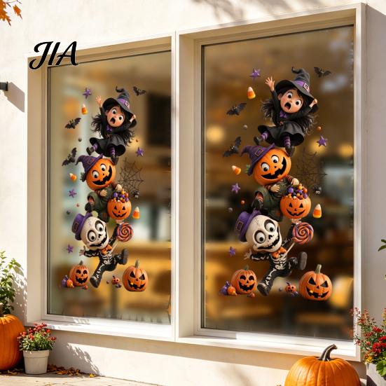 Indoor Outdoor Decorative Clings Halloween Window Clings, PVC Waterproof Static Decals, Removable Festive Wall Stickers