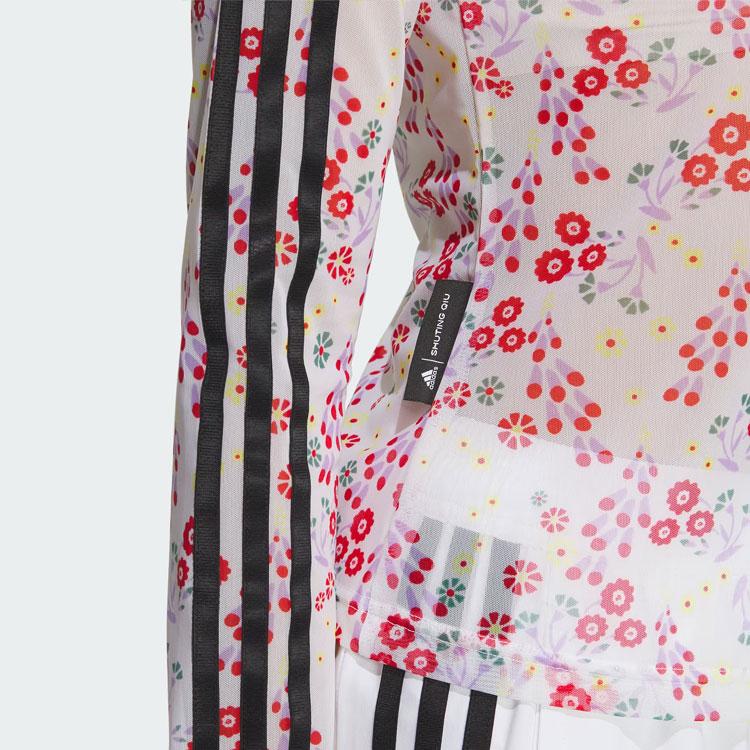 Adidas Женская футболка с сетчатыми рукавами и цветочным принтом X Shuting Qiu, белые топы, белый IM8443