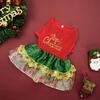 Merry Christmas Print Fine Sequined Mesh Dress Pet Clothes Colorful Princess Skirt Christmas Party Costume Dog Cosplay Clothes