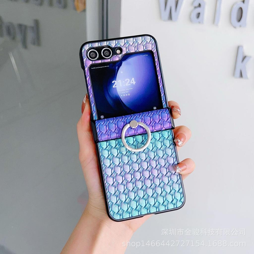 Применимо к чехлу для мобильного телефона Samsung ZFlip6/5 плетеный кольцо zflip3/4 поколение кожаный чехол защитный чехол противоударный