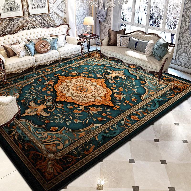 Персидские Роскошные Большие Ковры для Гостиной Черный Принт Декор Моющиеся Складные Коврики Спальня Прикроватный Нескользящий Напольный Коврик