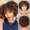Афро-женская мода, короткий курчавый вьющийся парик с челкой, синтетическое волокно, коричневый, черный, светлый цвет, короткий вьющийся парик, повседневная одежда