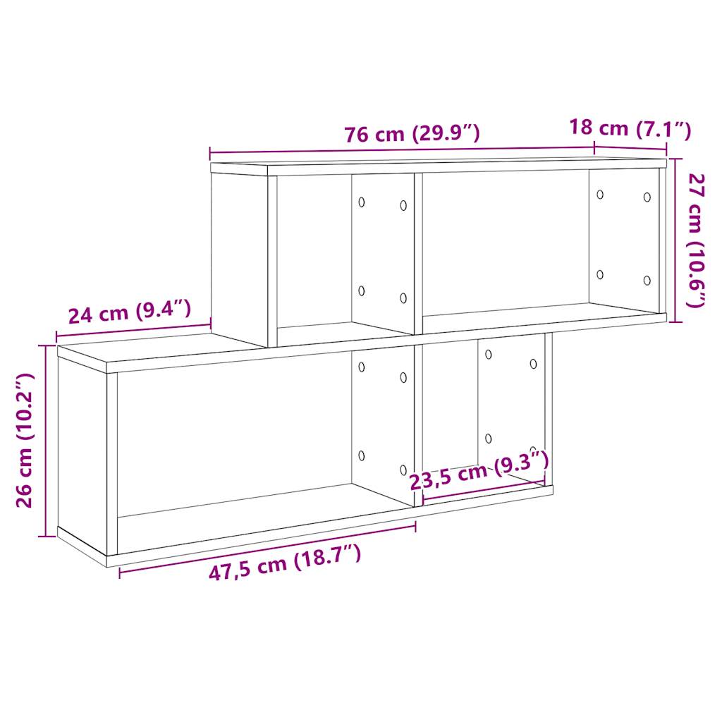 Wall Shelf Vintage Wood Look 100 x 18 x 53 cm Engineered Wood
