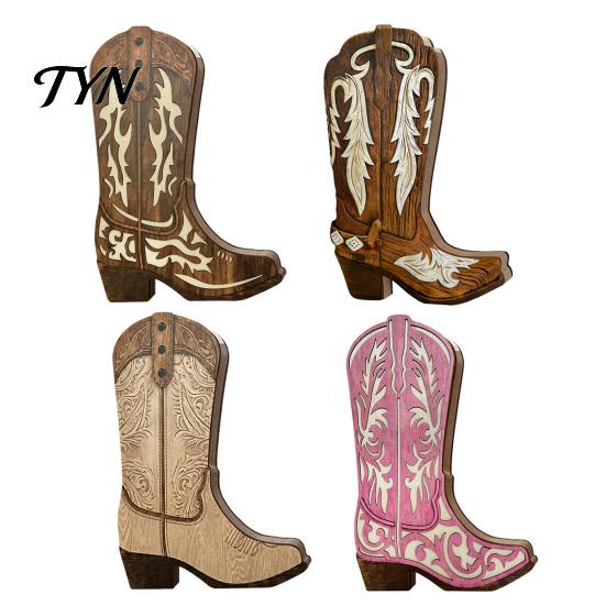 Western Cowboy Boot Wall Decor Wooden Boots Planter for Indoor Plants, Flower Hanging Vase Themed Store Art Faux Flower, Rustic Home Bathroom Bedroom