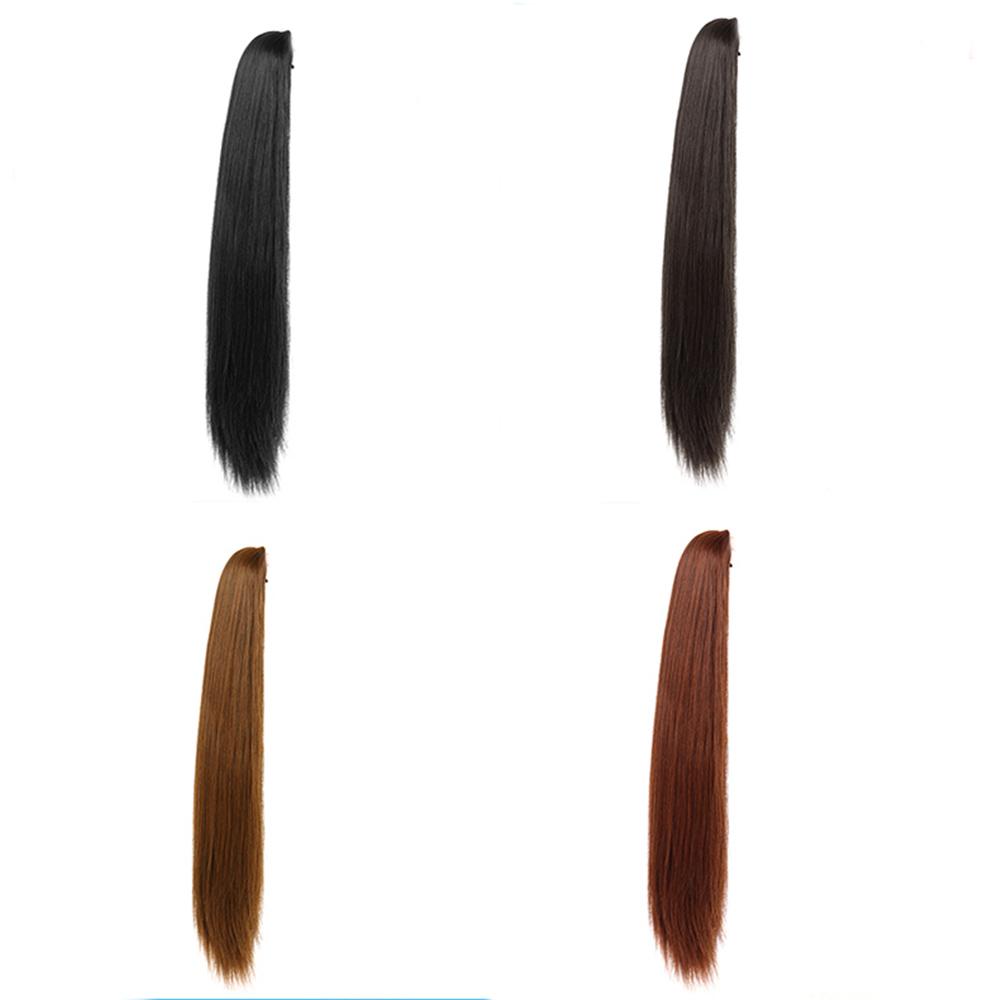 Bybrana Черный коричневый парик из синтетических волос с прямым хвостом на клипсах