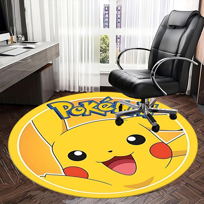 Пикачу, Коврик для стула Pokémon, Круглый ковер, Офисный ковер, Машинная стирка, Нескользящий, Подходит для гостиных, спален