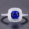 Роскошные кольца с синим сапфиром для женщин, полные циркониевые бриллианты, белое золото, королевские ювелирные изделия, обручальное кольцо для вечеринки