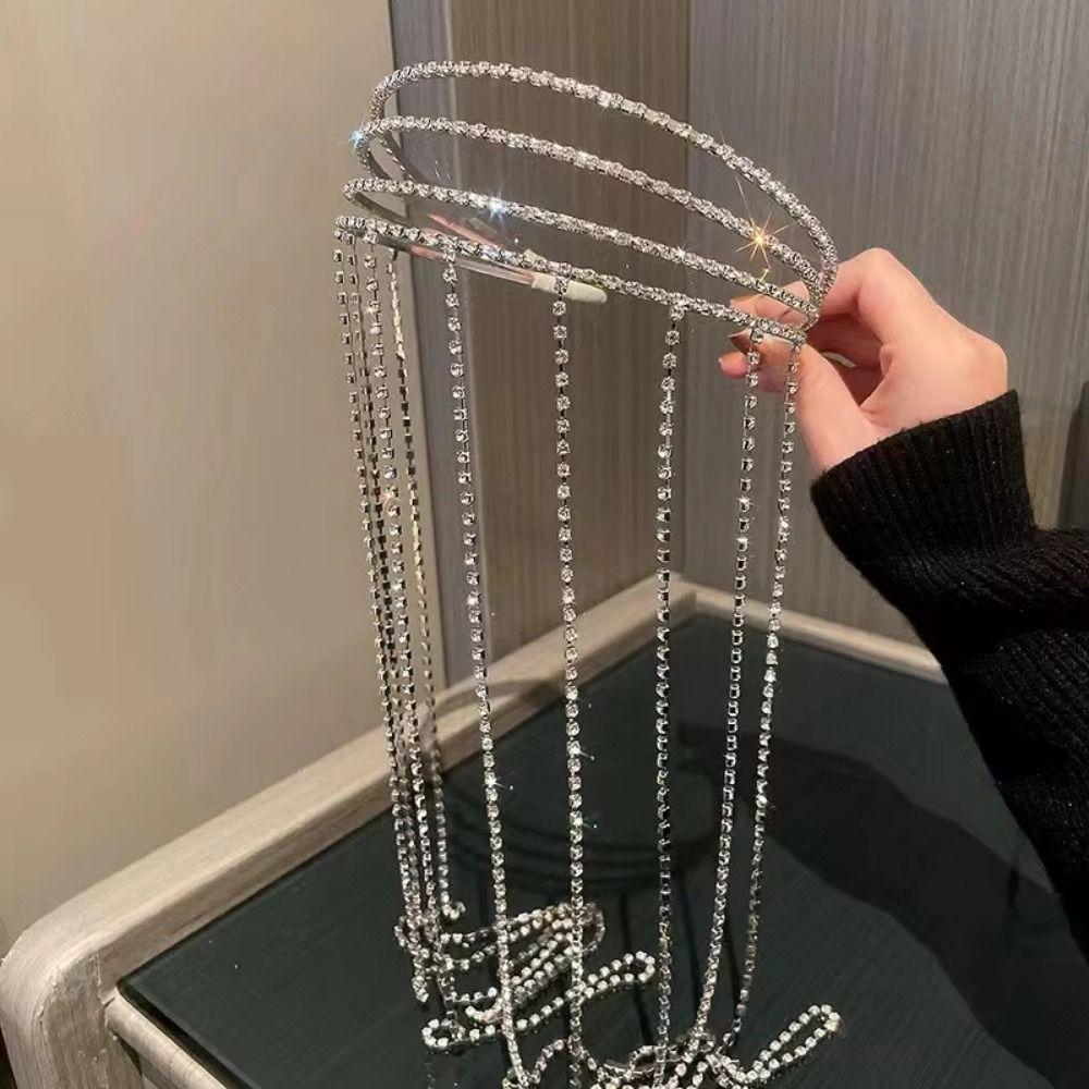 Reflection Rhinestones Tassel Headband Luxury Shiny Hair Accessories Girls Headwear  Women