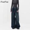 FiveFive винтажные синие женские джинсы с высокой талией, градиентные американские модные уличные джинсы, широкие джинсы, женские джинсовые брюки, мешковатые джинсовые брюки