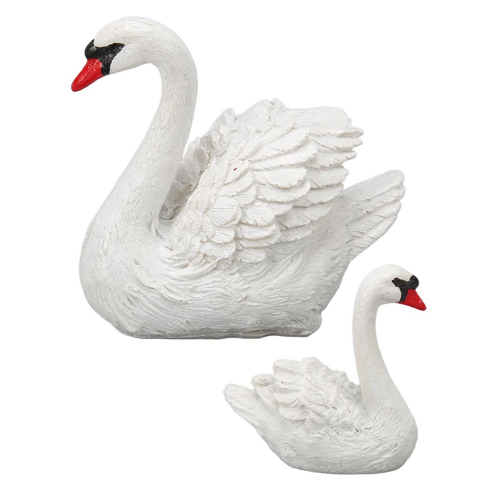 2pcs Small Resin Swan Ornaments Resin Cake Topper Set Swan Decorations Garden Pond Use
